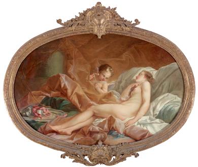 La Toilette de Vénus de François Boucher représentant Vénus allongée aveec Cupidon